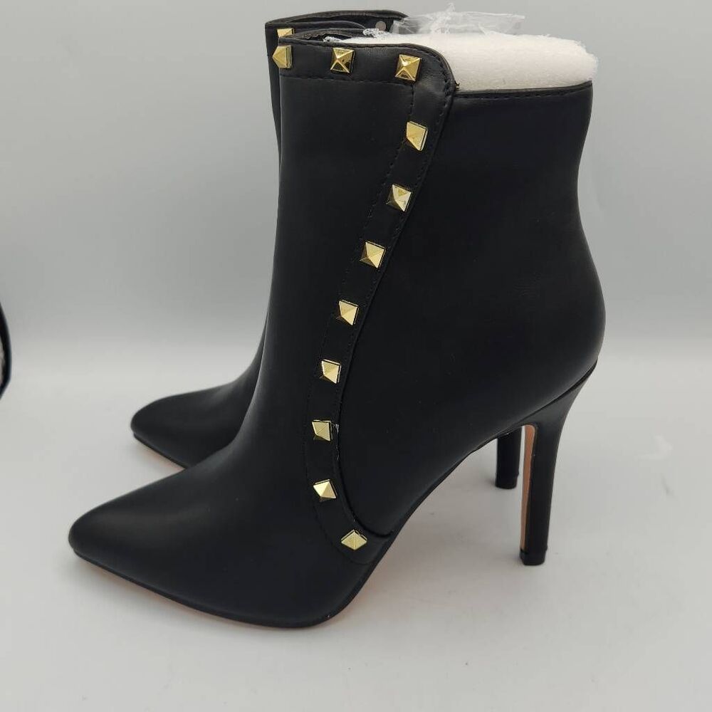 Nicole Miller black gold studded stiletto ankle boots women's size 6